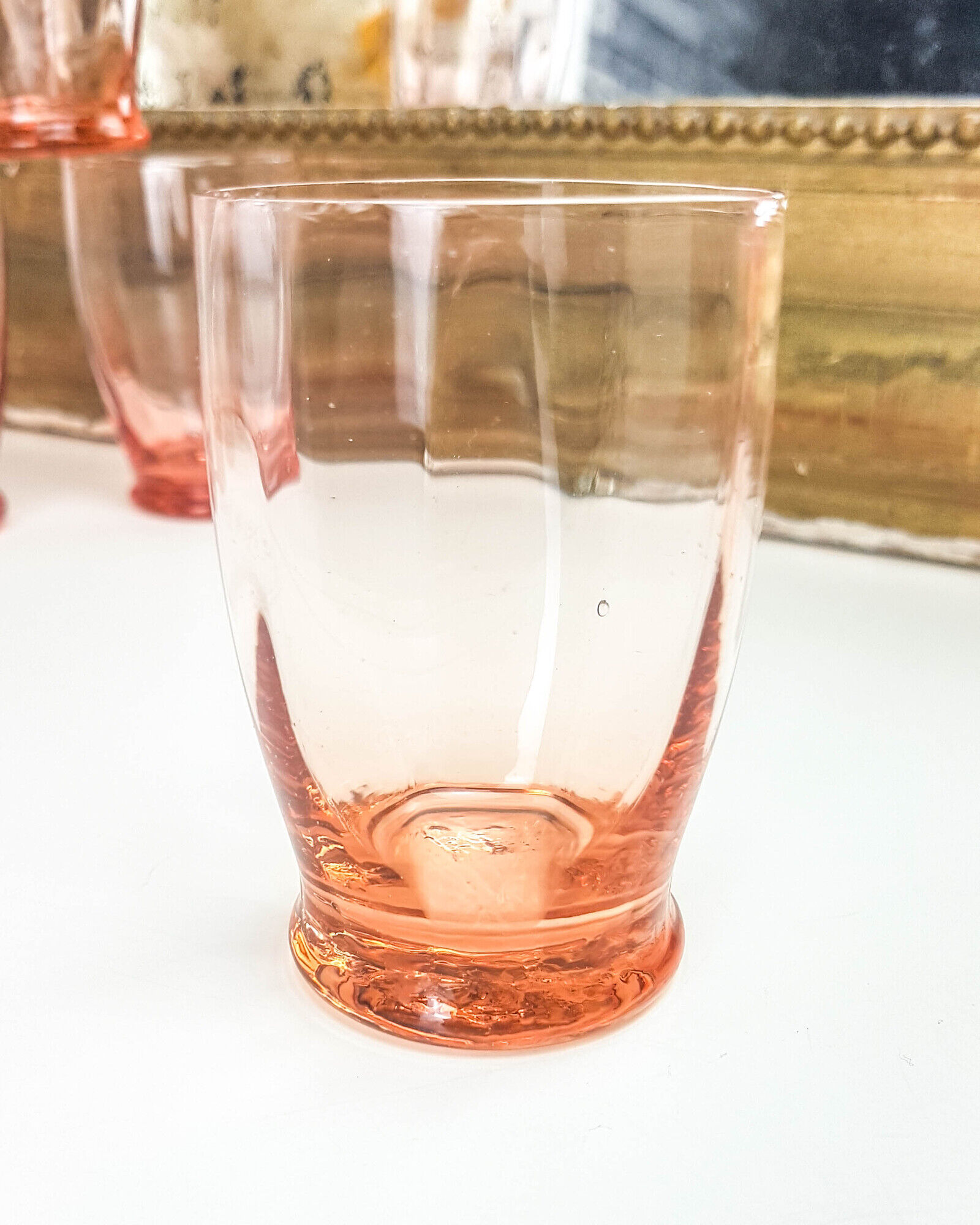 Lot of 11 vintage verrine pink glass liqueur glasses