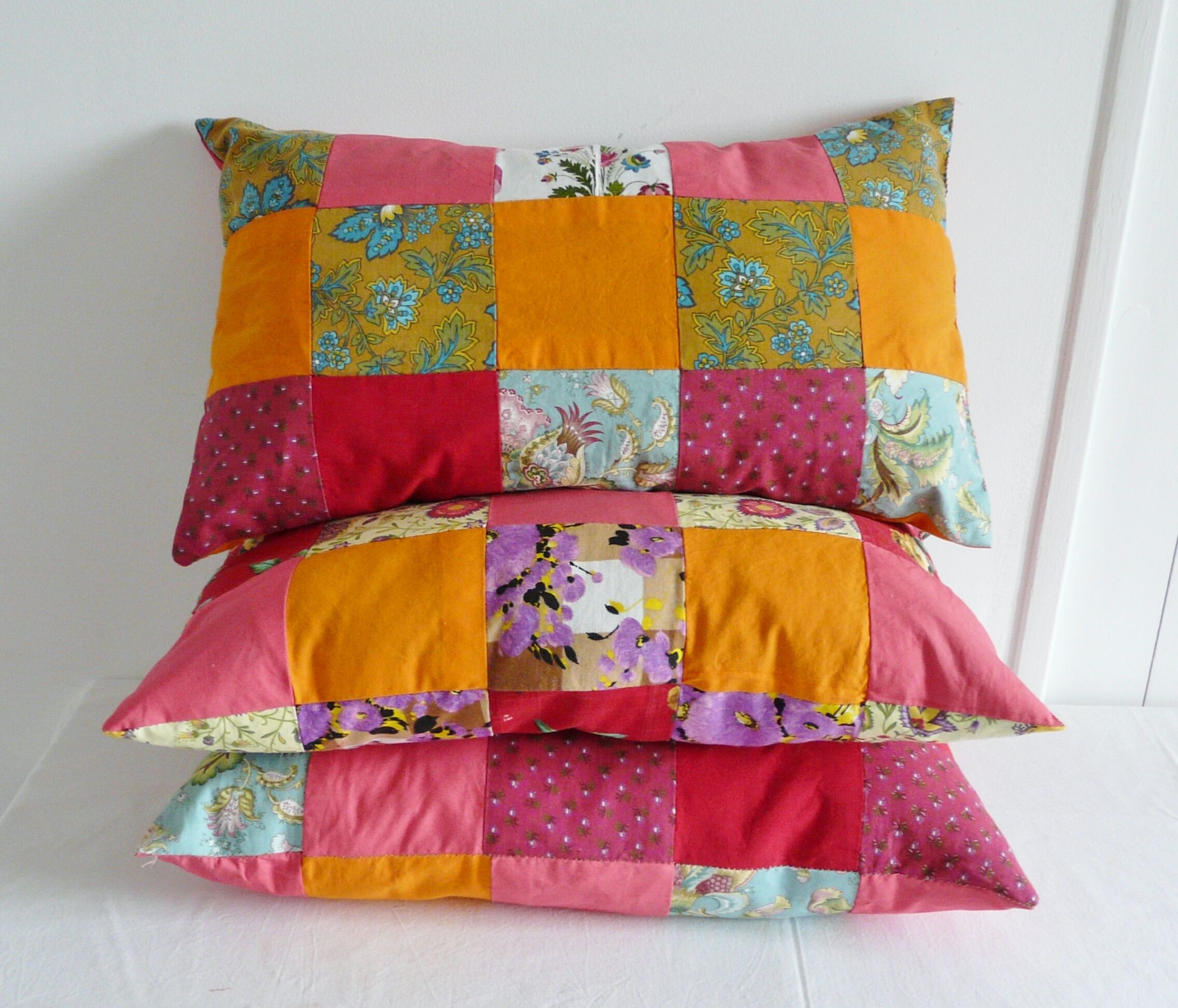 Lot of three rectangular cushions vintage patchwork