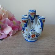 Ancien petit vase pique fleurs faïence de Rouen peint main, vase miniature