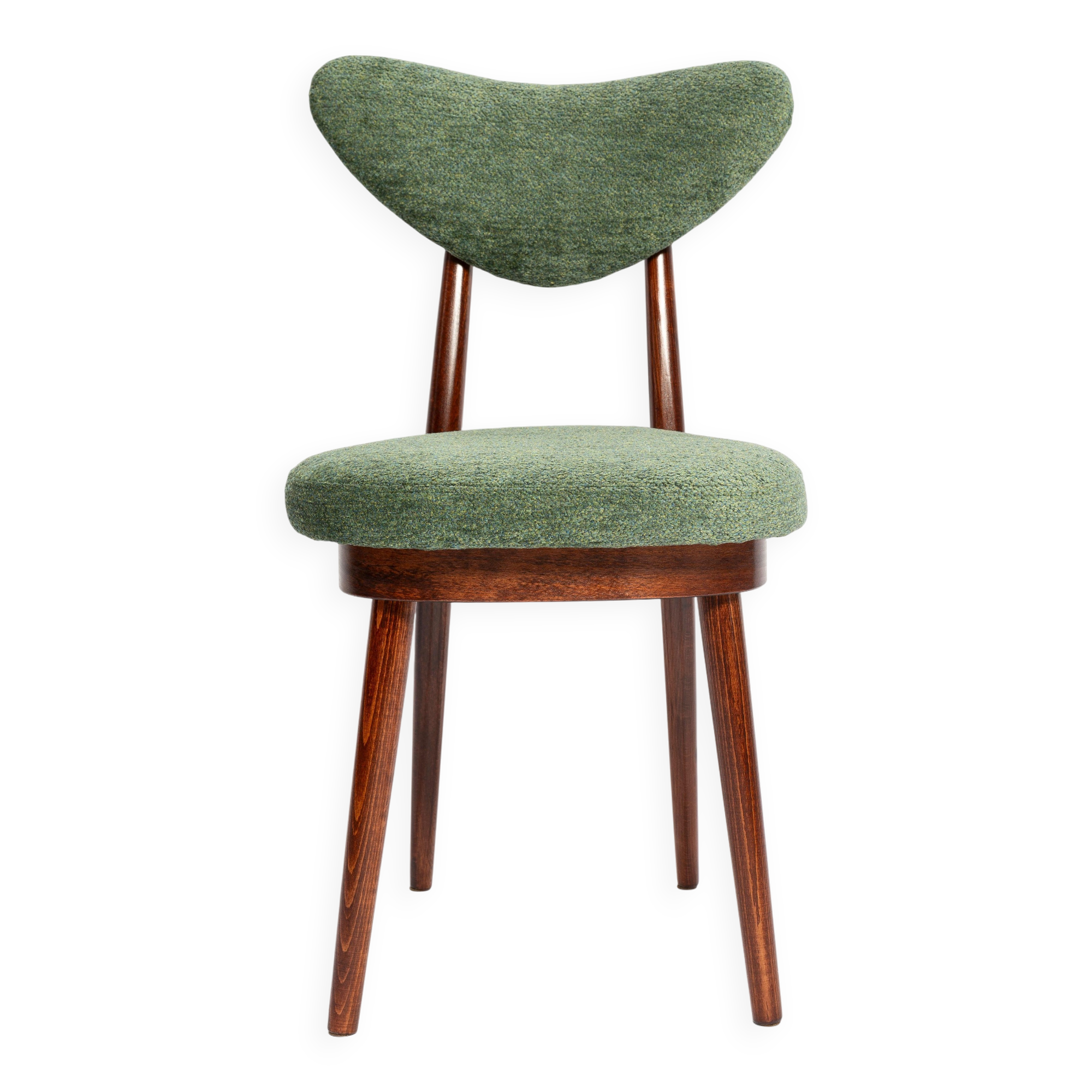 Heart Mid-Century Chair in Green Velvet and Dark Wood