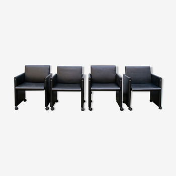 4 leather chairs model Giulietta by Afra and Tobia Scarpa for Meritalia italia 1988