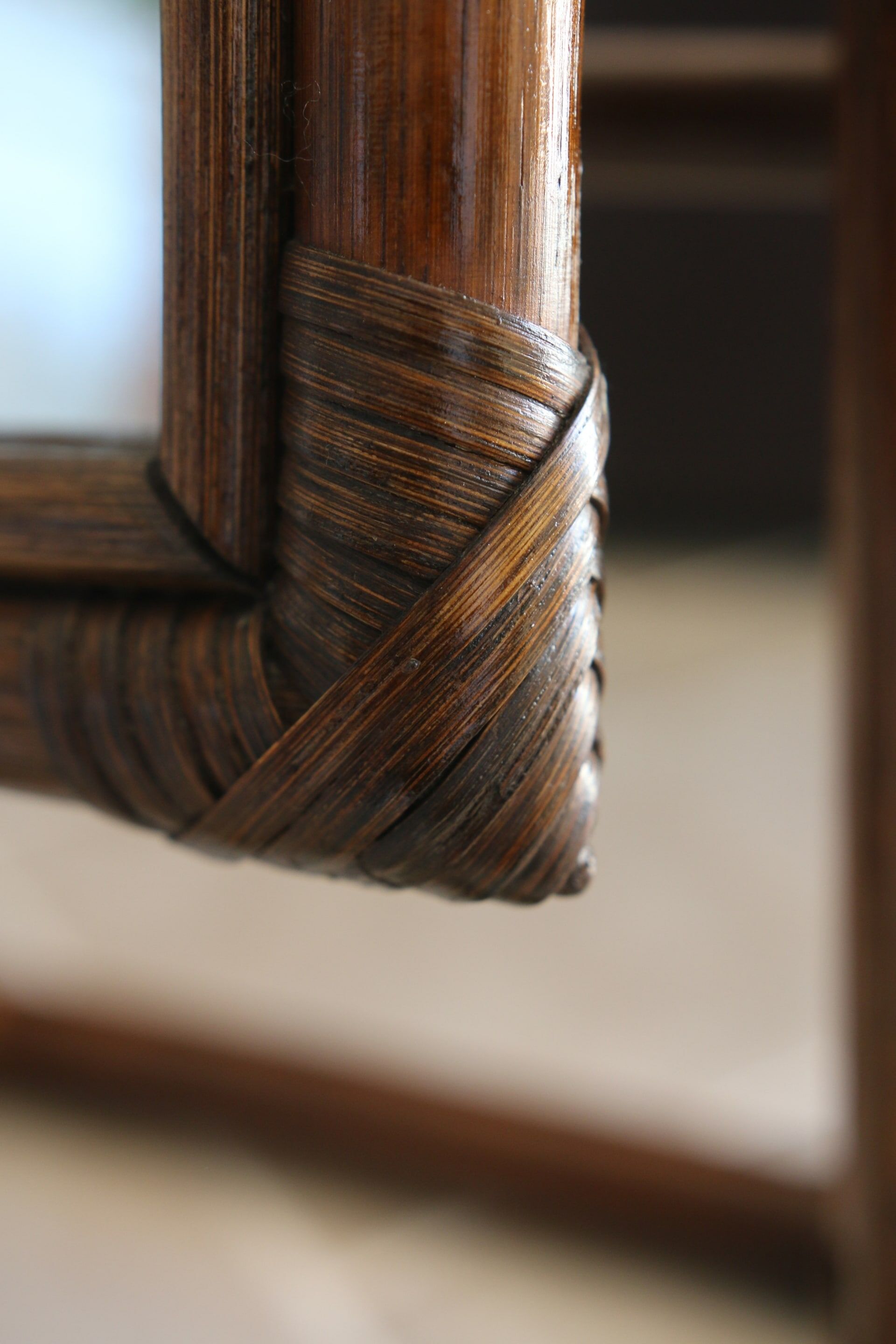 Vintage rattan full-length mirror, 1960s-70s.