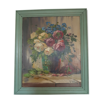 Tableau bouquet de fleurs ancien