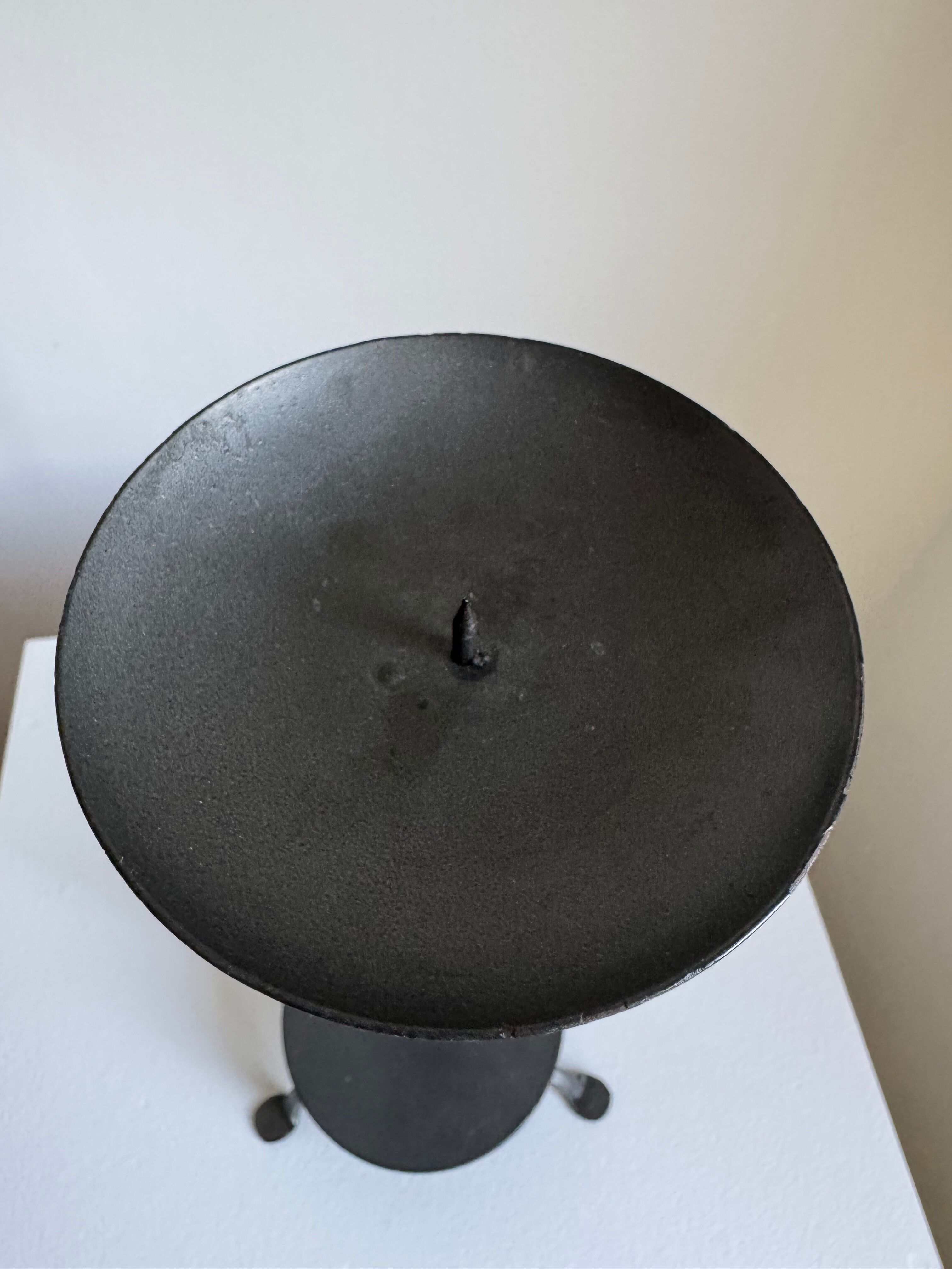 Vintage Brutalist Candle Holder In Anthracite Metal