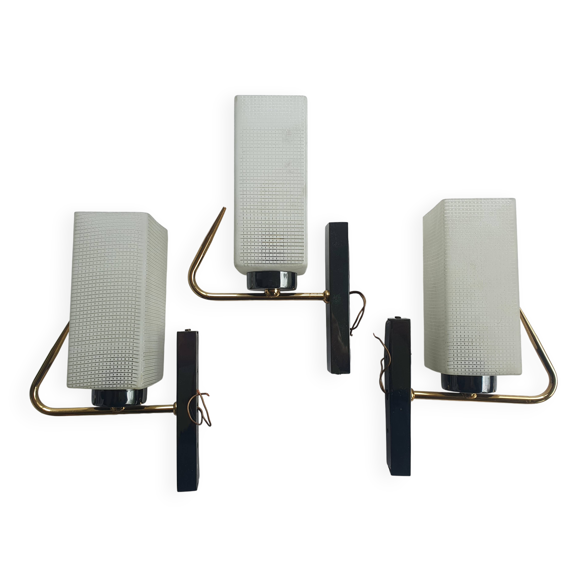 Three antique gold Arlus wall lights from the 50s