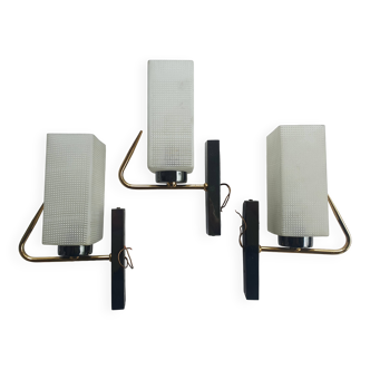 Three antique gold Arlus wall lights from the 50s
