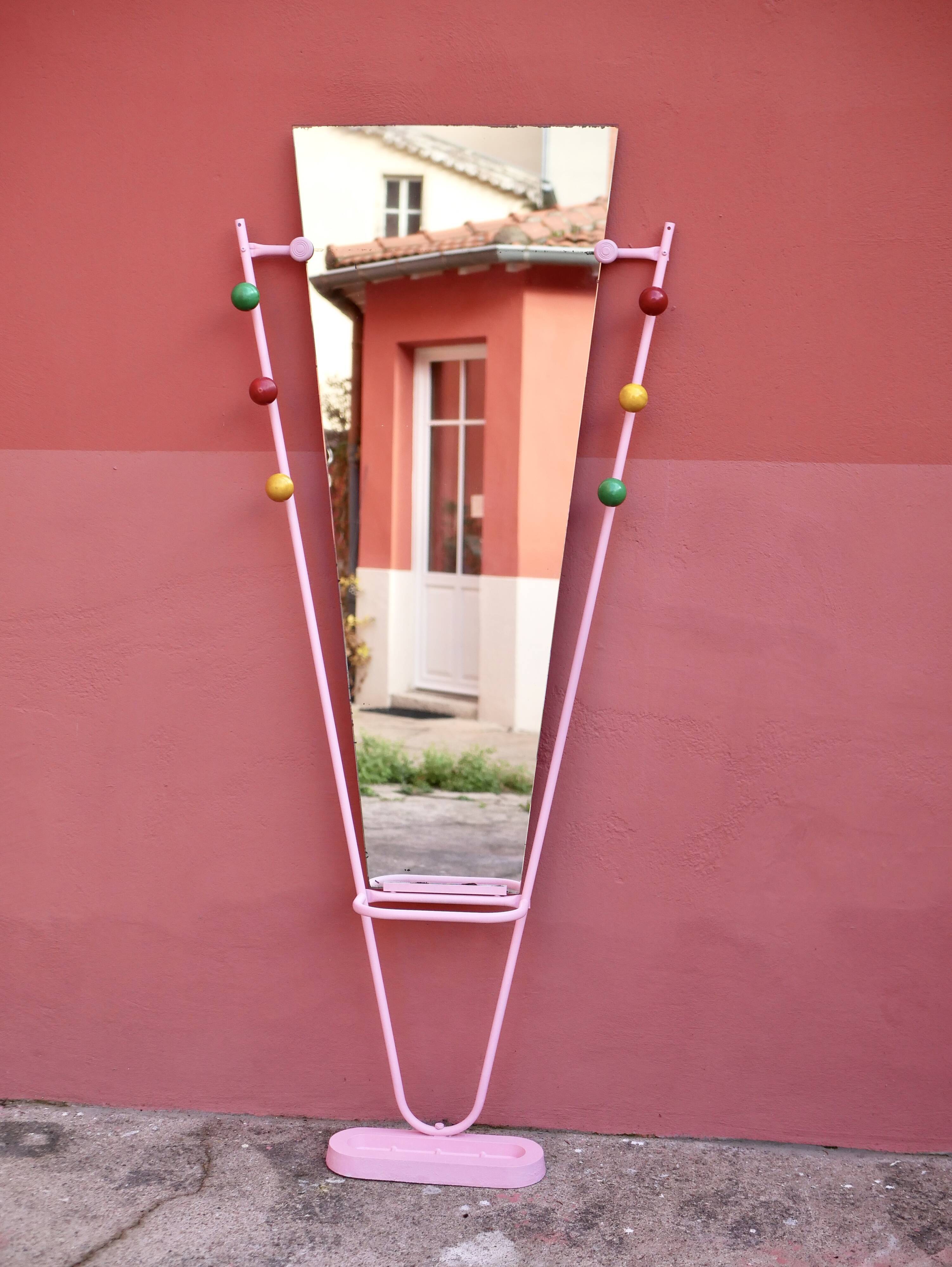 Standing coat rack with mirror, colored balls
