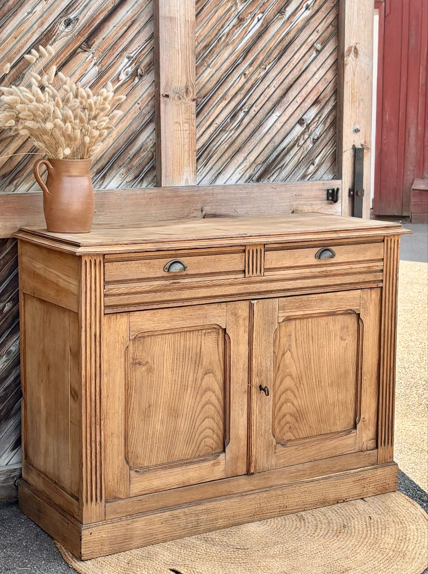 Buffet ancien en chêne massif brut 2 tiroirs - esprit campagne chic
