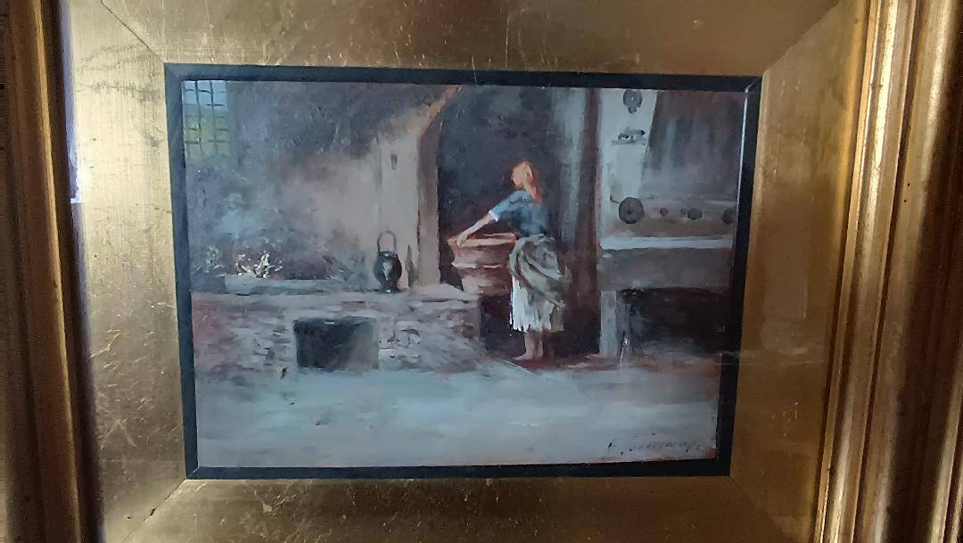 huile sur panneau "la lavandière" Gino Tommasi (1880-1942), début XXe siècl