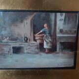 huile sur panneau "la lavandière" Gino Tommasi (1880-1942), début XXe siècl