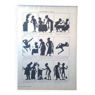 une planche de 9 croquis dessins issue revue d'époque des années 1890 Illustrateur Moloch
