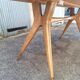 Dining Table Wooden Base, Brass Finishes, Wooden and Blue Glass Top, 1950s