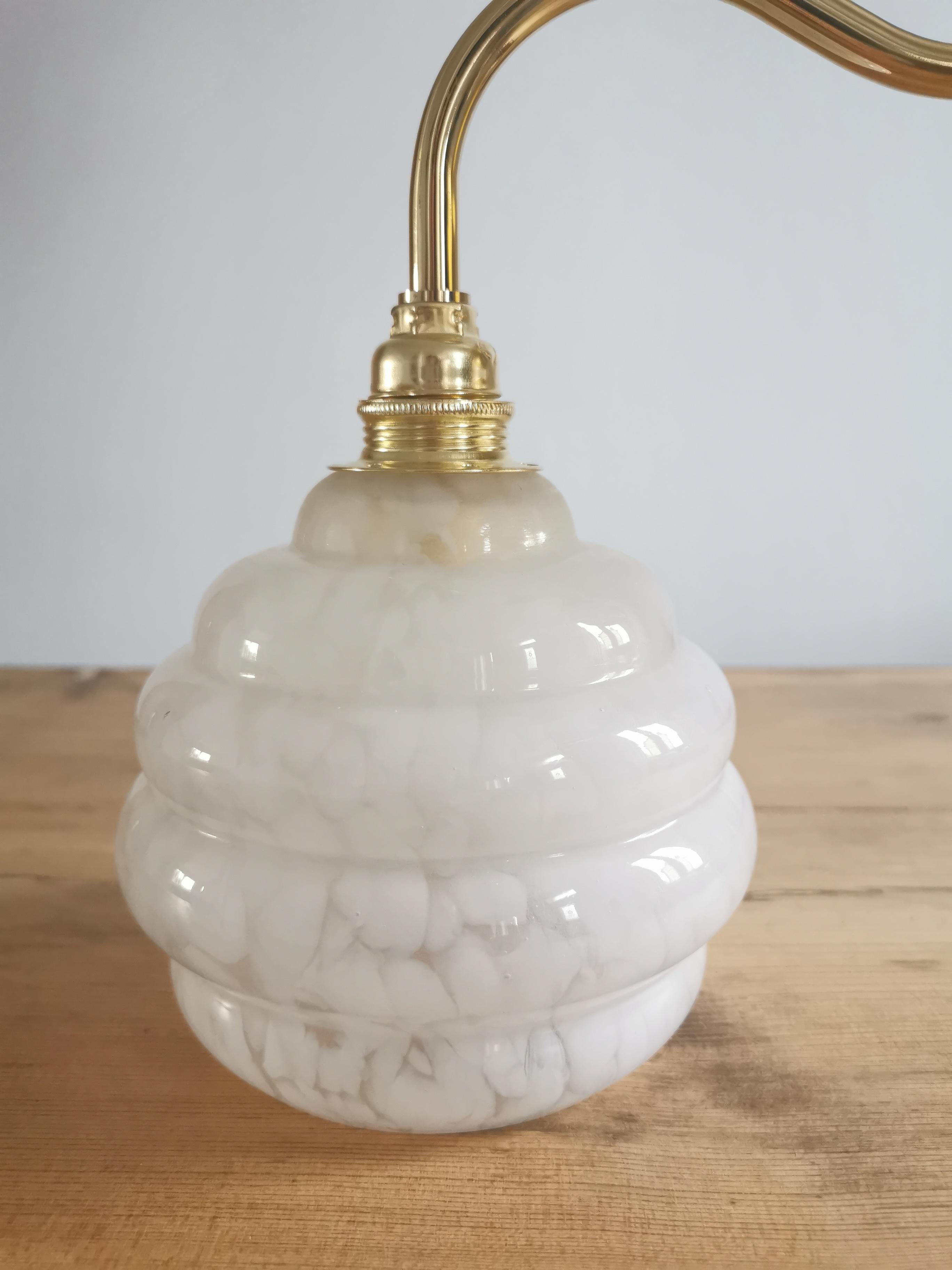Vintage lampshade wall lamp in white Clichy glass