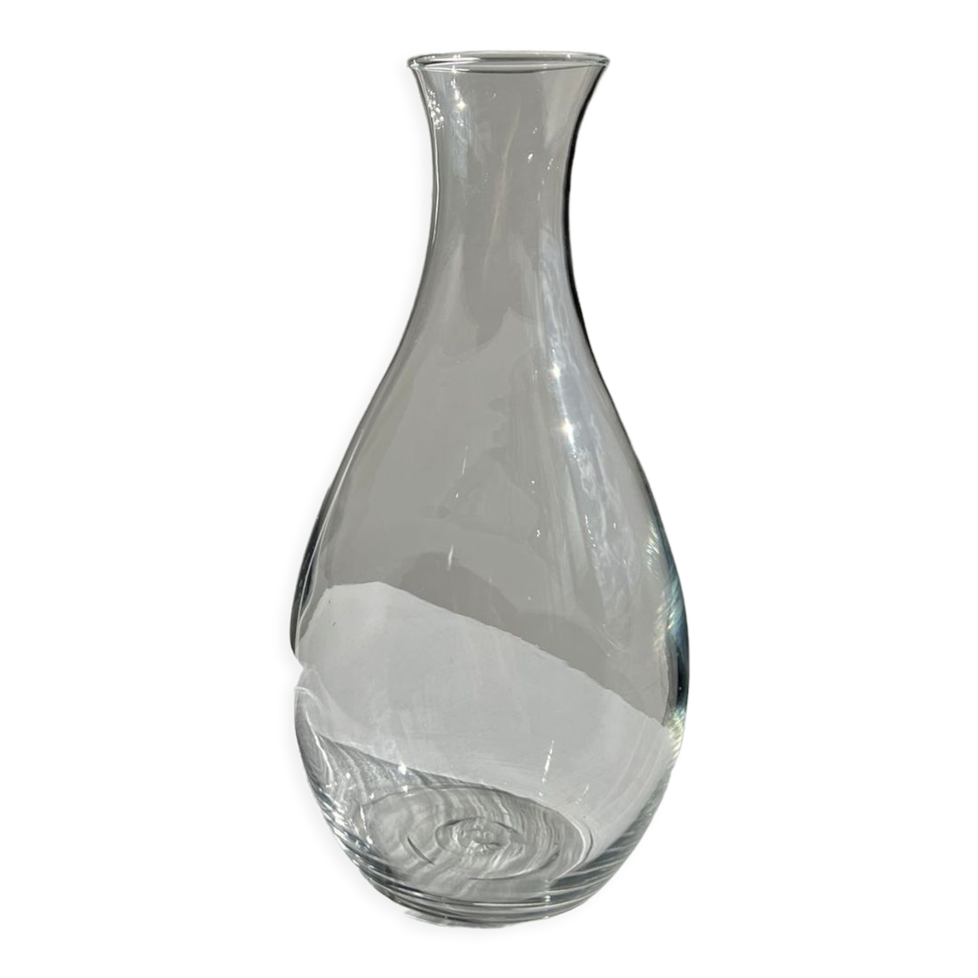 Oval glass vase and tight neck H:23,5cm