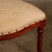 Upholstered damask table and 4 cherry chairs from the 80s