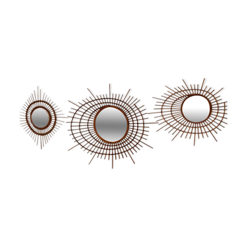 Ensemble de 3 Miroirs en Rotin et Bambou, Années 50/60