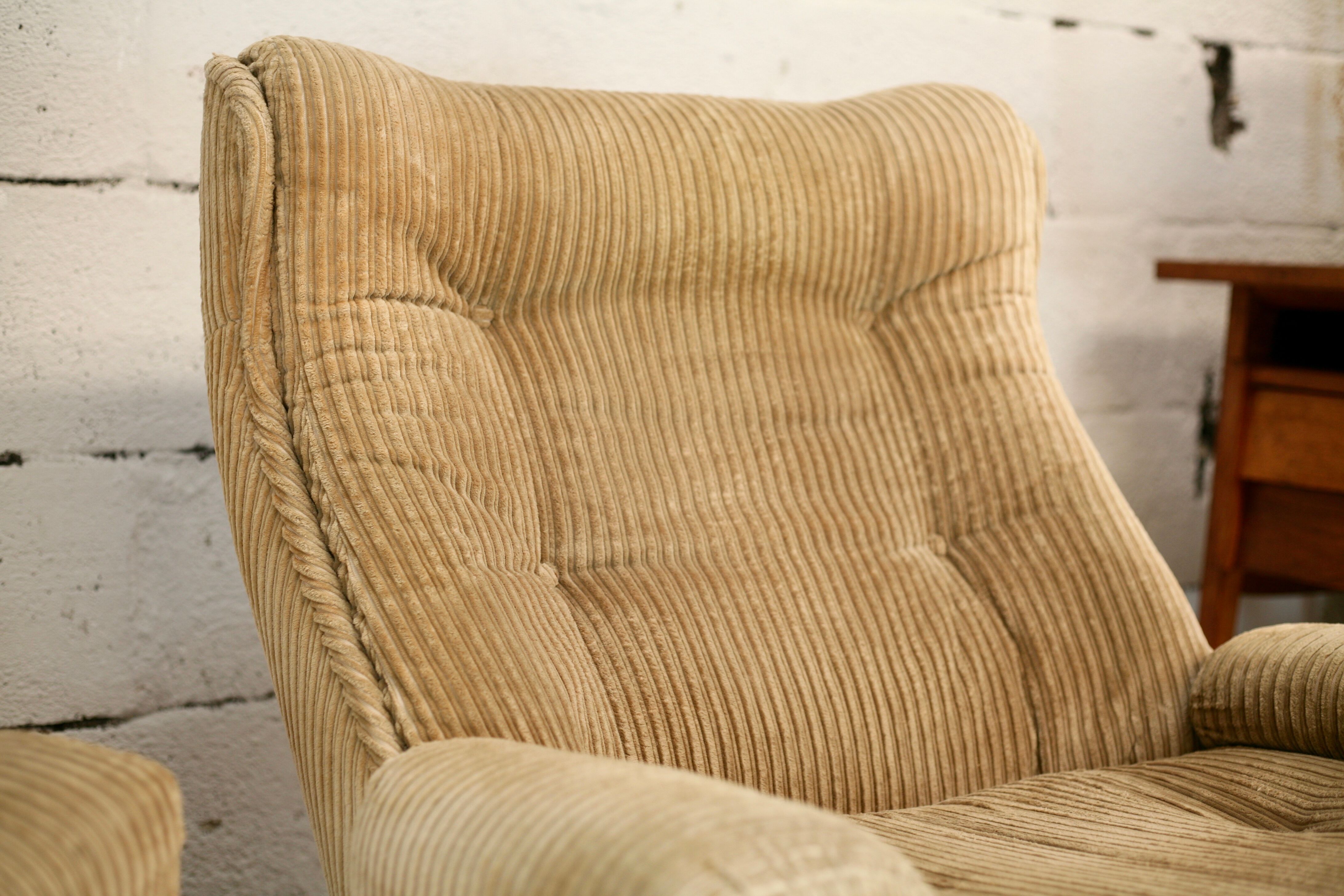 Pair of armchairs by michel cadestin, airborne edition, fiberglass and beige velvet, circa 1970