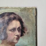 Oil on canvas portrait, vintage, bohemian countryside decoration.