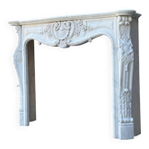 Louis XV Style Fireplace in Carrara Marble Circa 1980