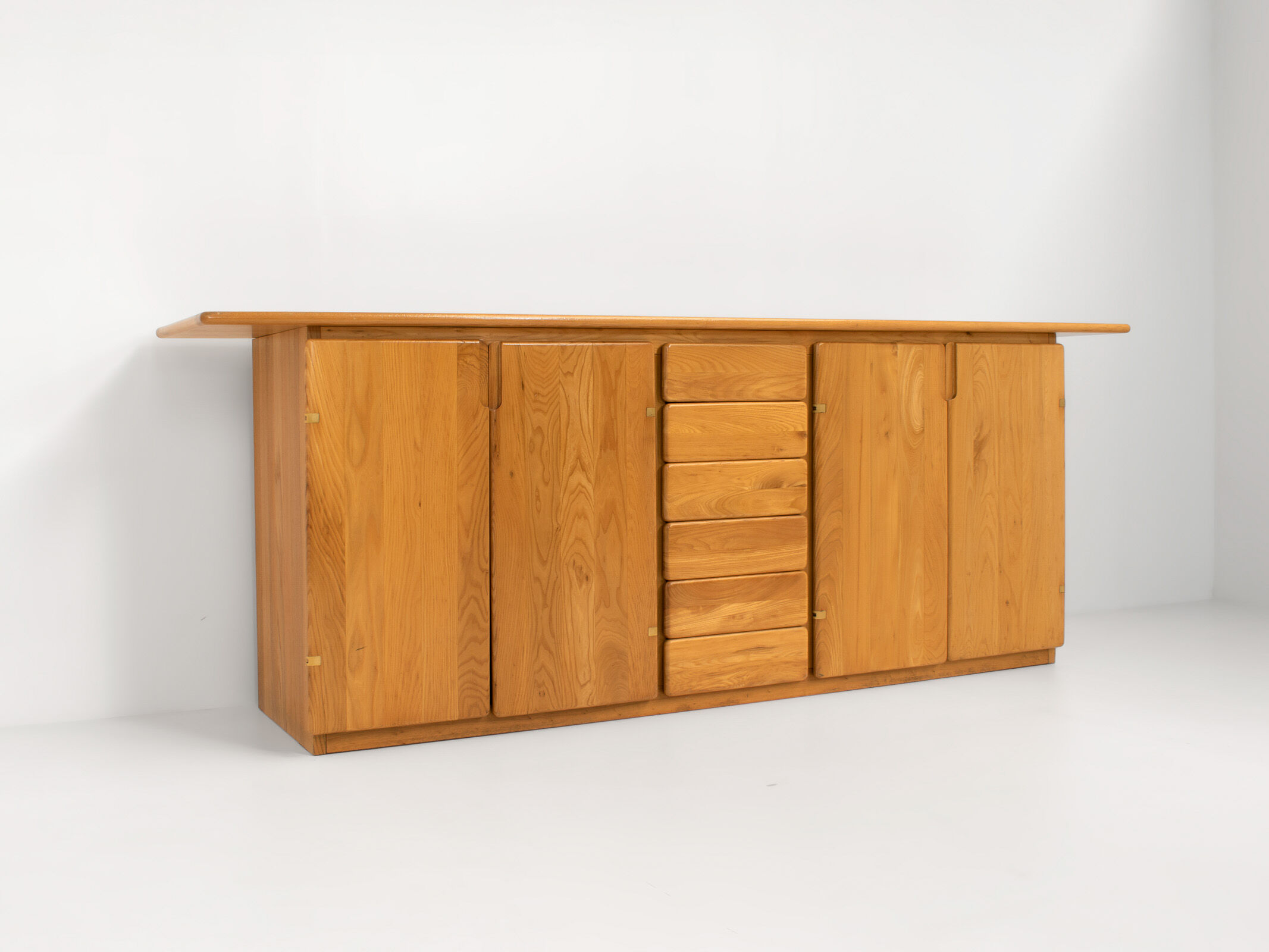 Solid Elm & Brass Sideboard by Romanutti, Italy, 1970s