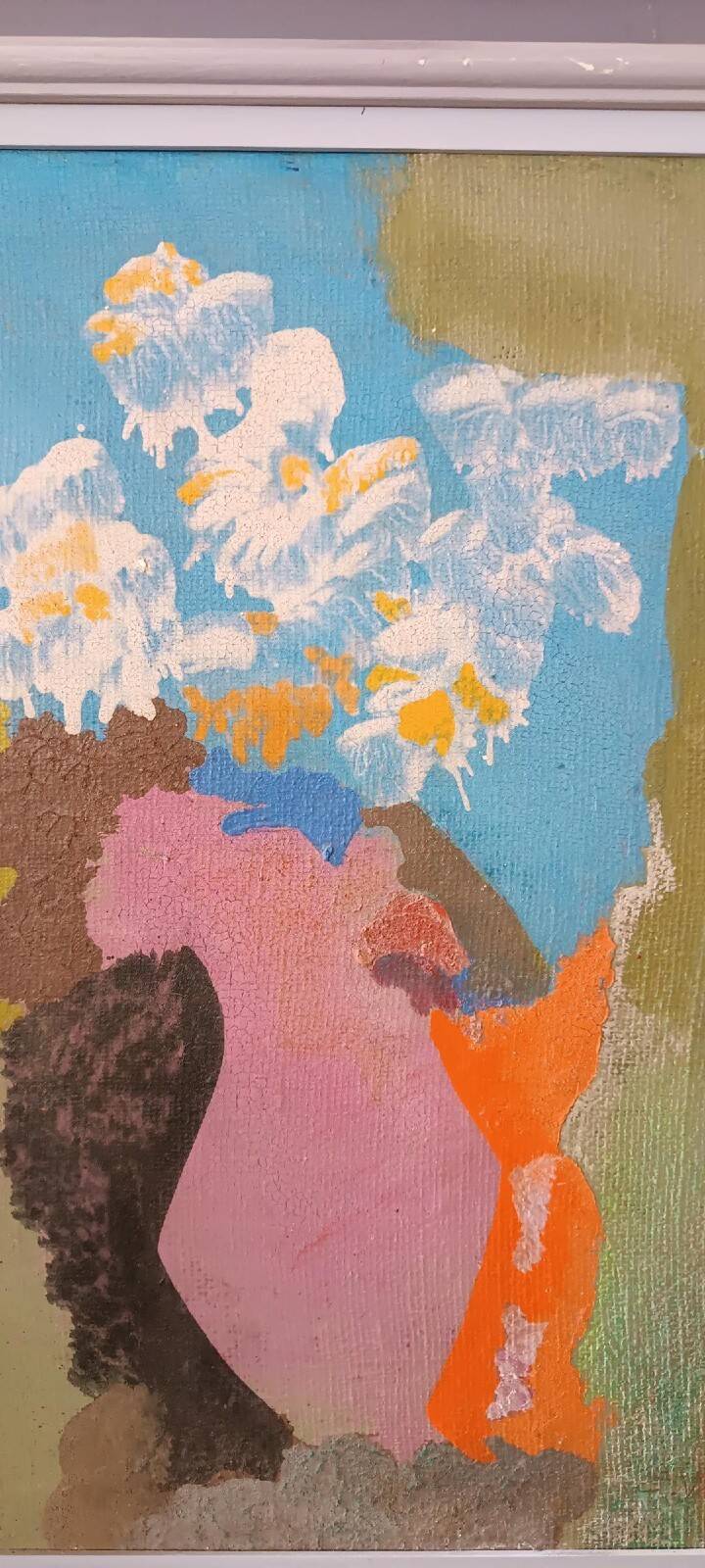 Still life painting - vase with flowers - dated 1972 signed - oil on panel