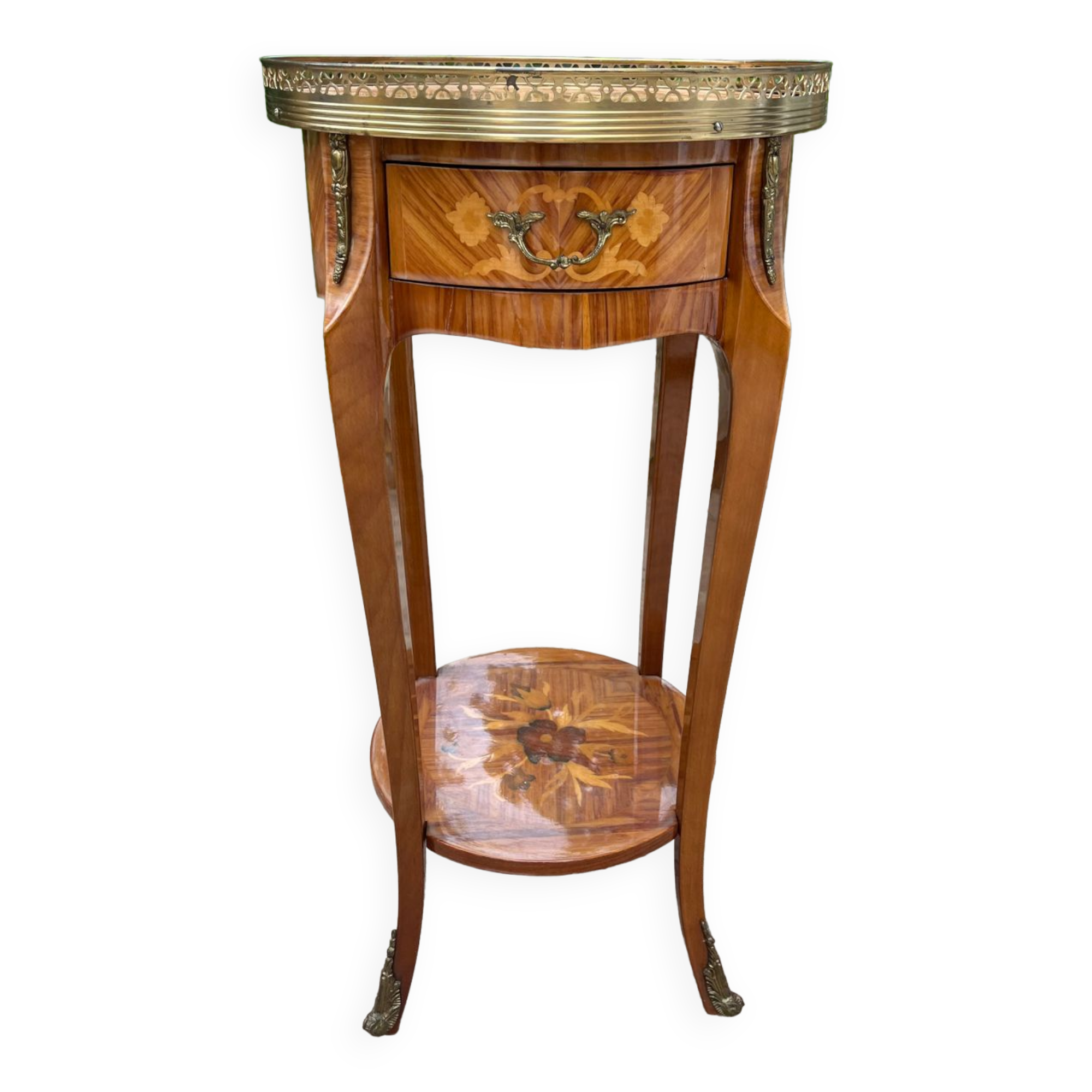 Marquetry pedestal table