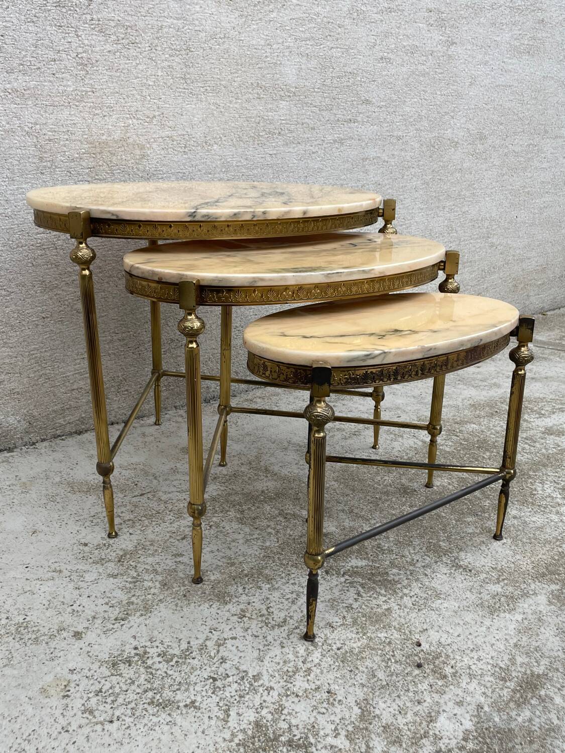 Vintage bronze, brass and onyx nesting table