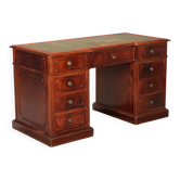Antique mahogany desk with leather and bronze writing pad, 20th century.