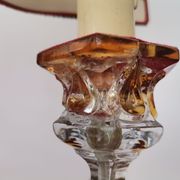 French Art Nouveau Crystal Red Silk Half Shade Table Lamp, 1940s