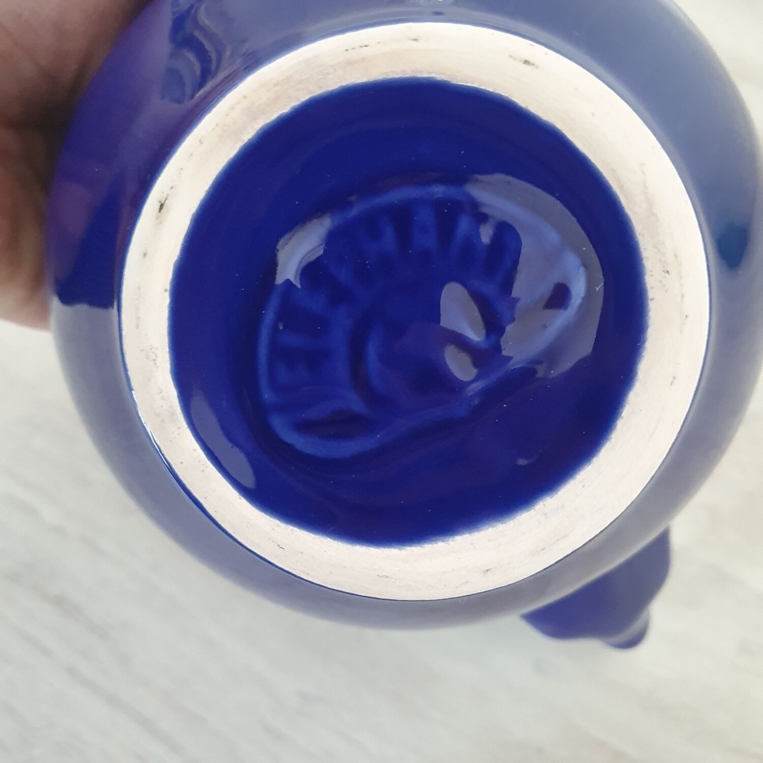 Elephant teapot by Lipton in royal blue.