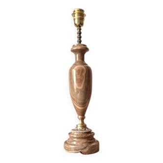 Ancien grand pied de lampe en pierre marbre onyx