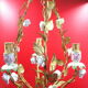Golden cage iron chandelier 3 leafy arms of light adorned with porcelain flowers