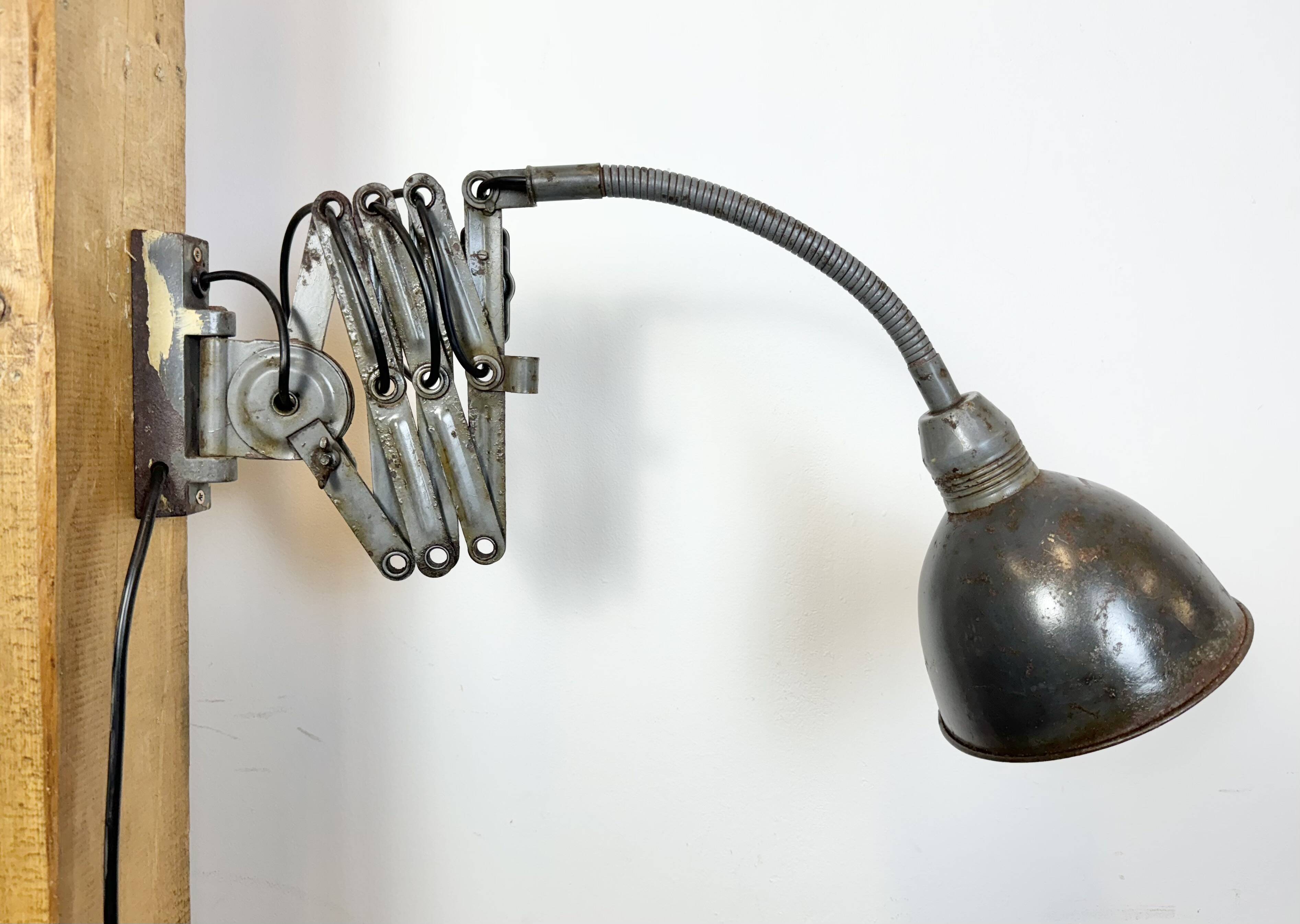Grey Industrial Scissor Wall Lamp from Elektroinstala, 1960s