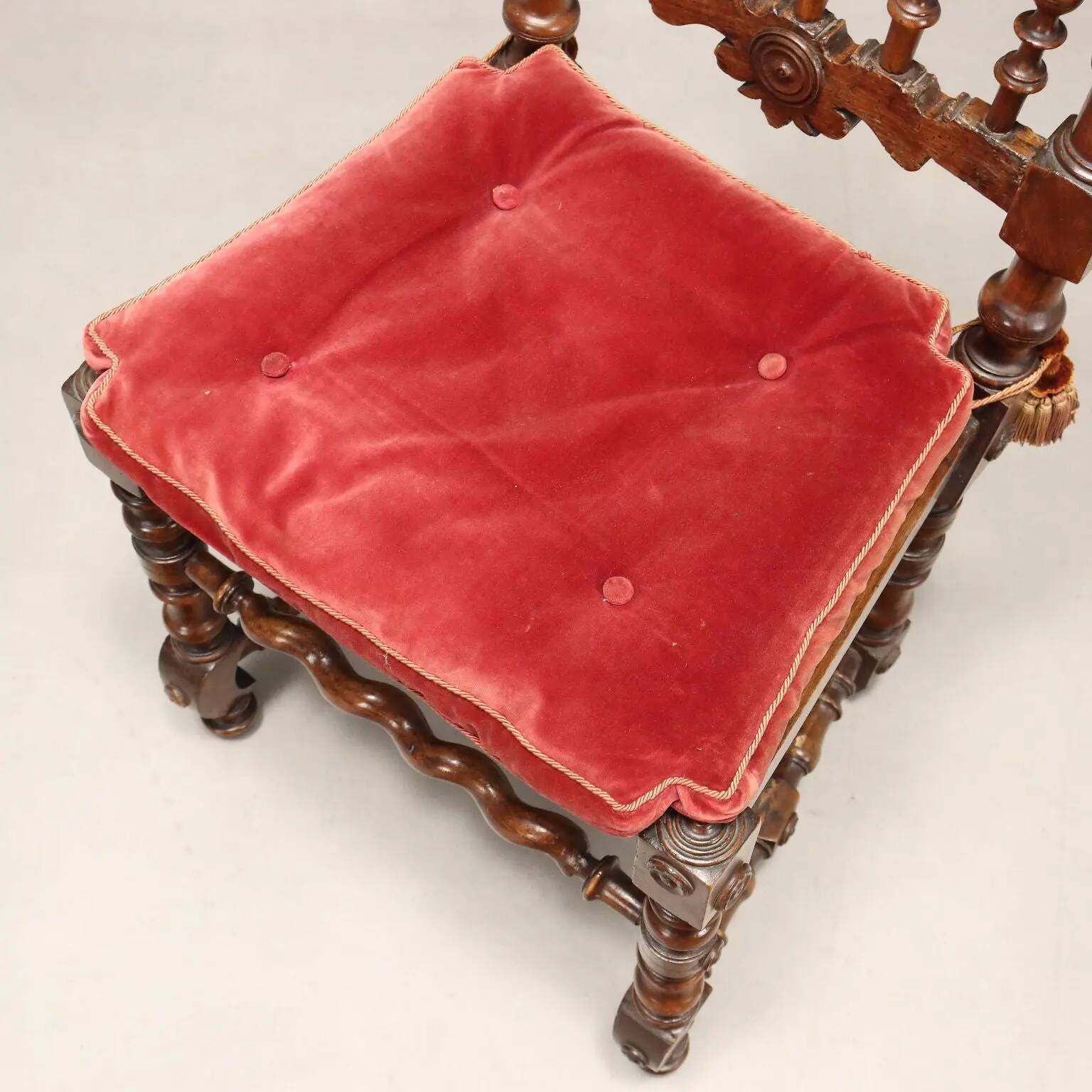 Antique baroque chairs, velvet seat, Italy 20th century.