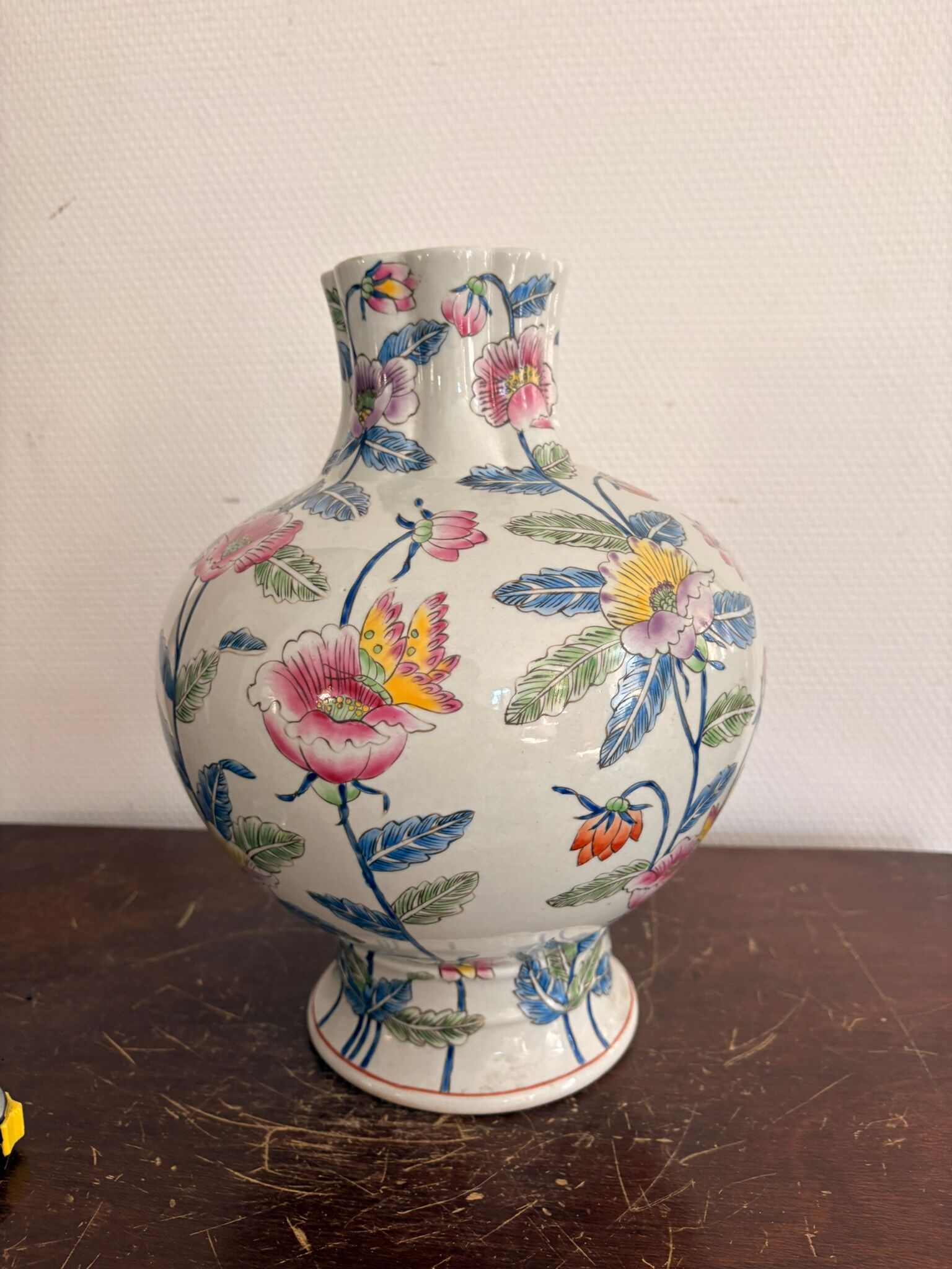 Antique Famille Rose Vase Chinese Porcelain China Peony Flowers Republic