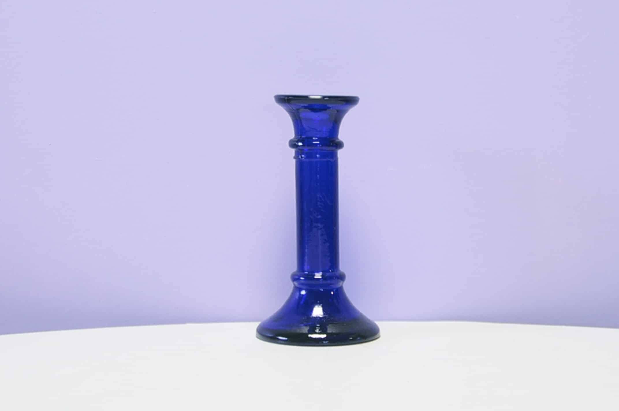 Vintage low blue glass candlestick