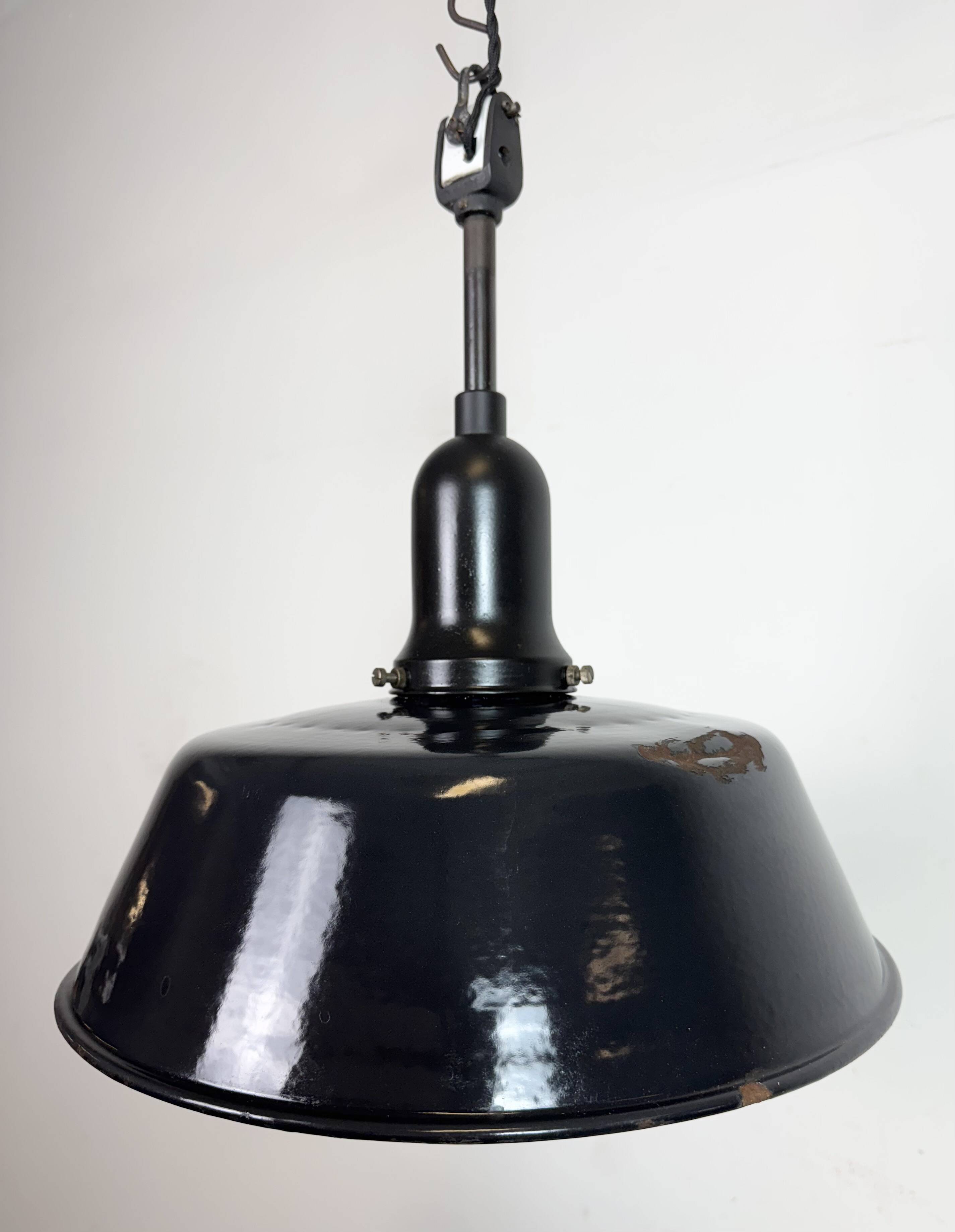 Industrial Black Enamel Factory Lamp with Porcelain Top, 1950s