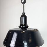 Industrial Black Enamel Factory Lamp with Porcelain Top, 1950s
