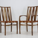 2001 set of walnut and leather dining chairs, set of 6