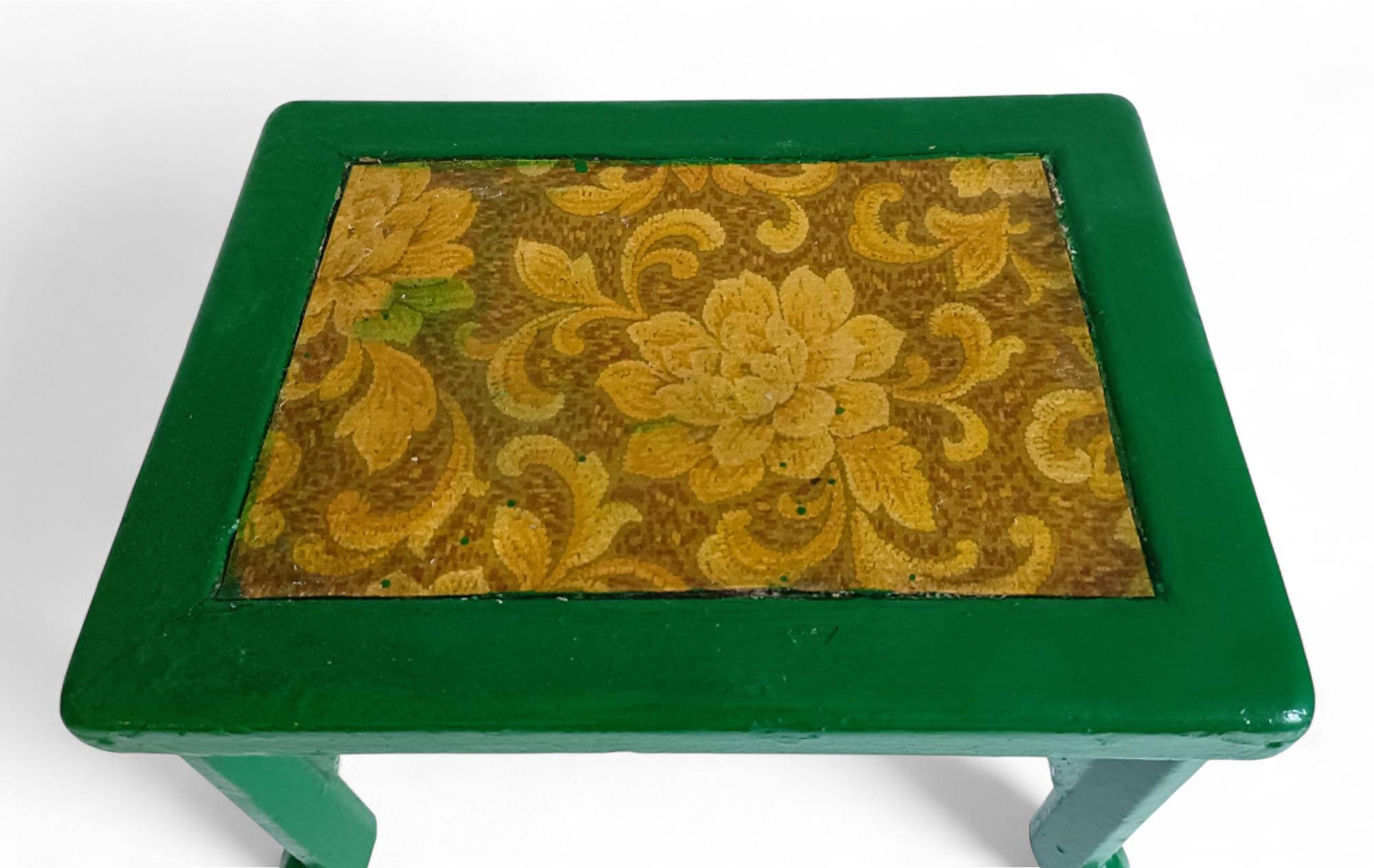 Antique Painted Accent Table with Vintage Floral Top, Bohemian Style