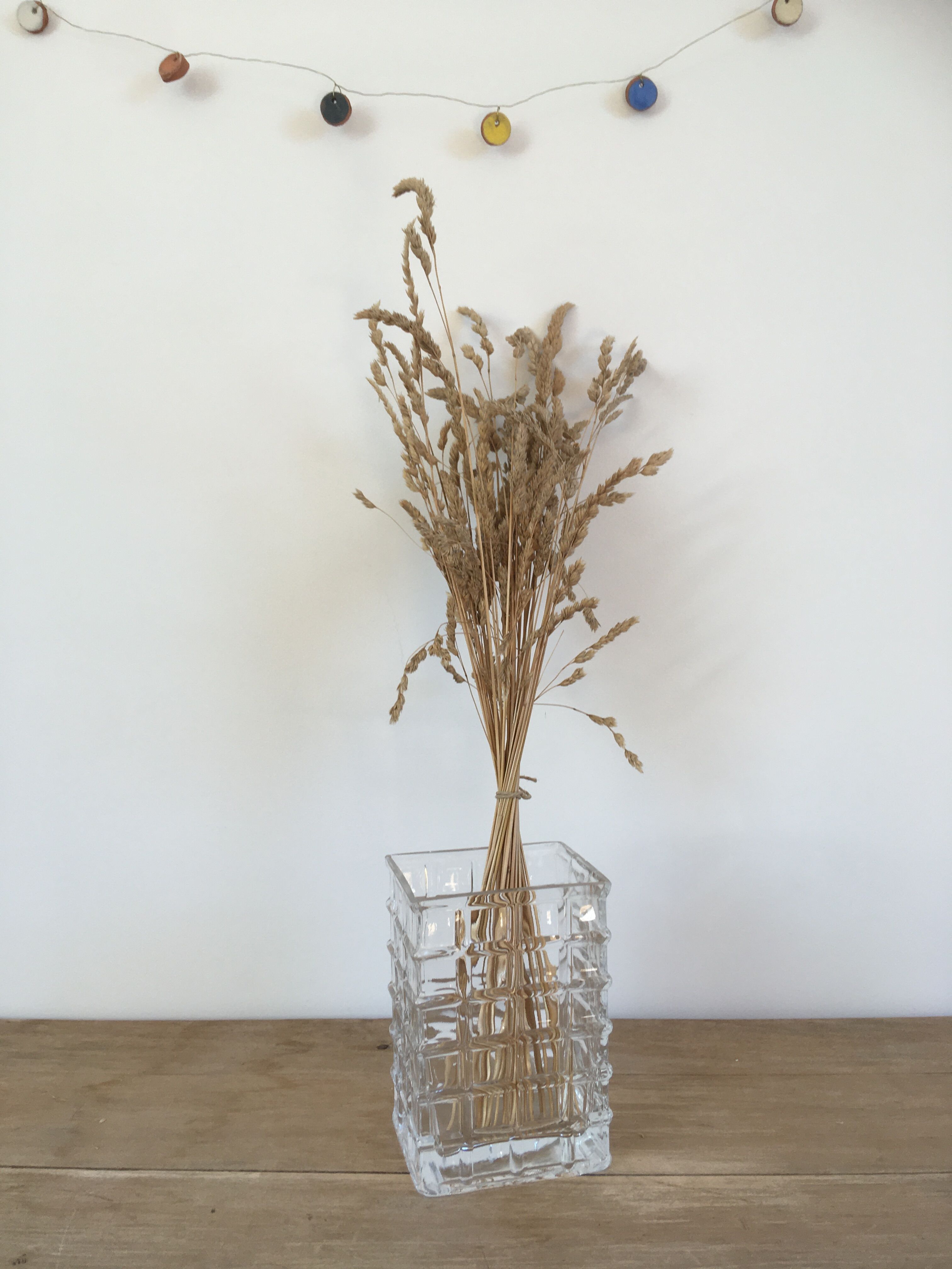 Glass vase with raised squares