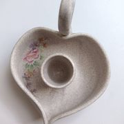 Vallauris grey candle holder with pink flowers, signed.