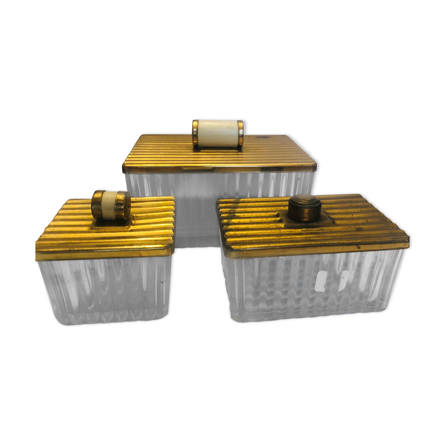 Set of three art deco glass boxes