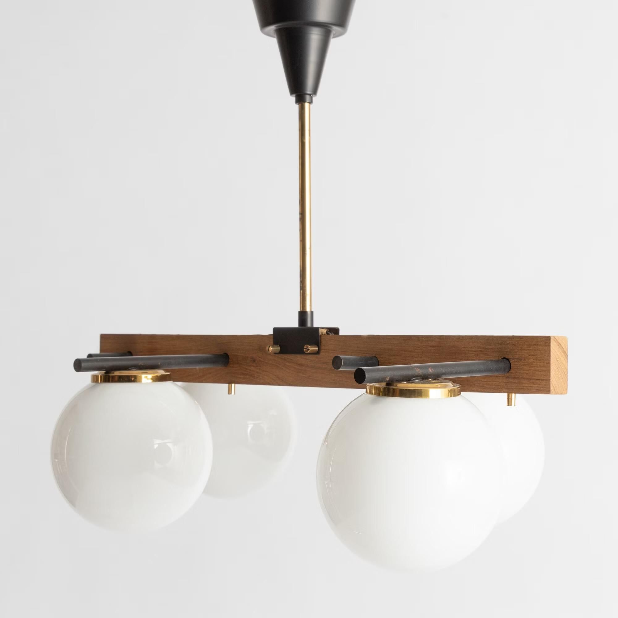 Stilnovo ceiling light Mid-century modern brass and glass Italy 1960s