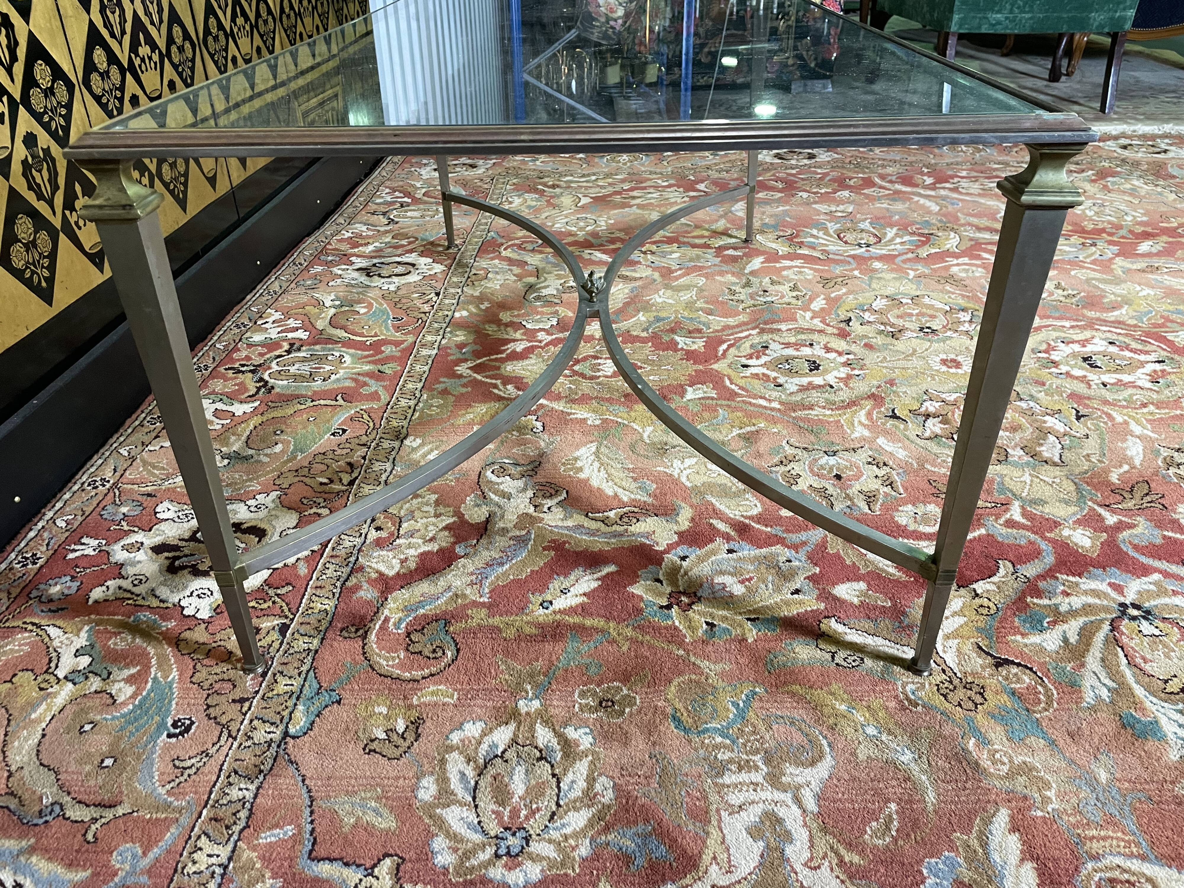 Neoclassical brass and glass coffee table