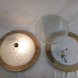 Pair of vintage Murano wall lights with exotic wood shelf.