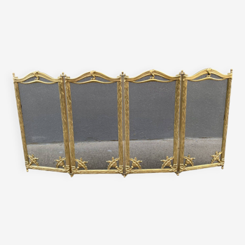 Brass fireplace fire screen 1900, French art nouveau spark screen with 4 shutters