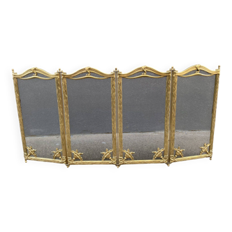 Brass fireplace fire screen 1900, French art nouveau spark screen with 4 shutters