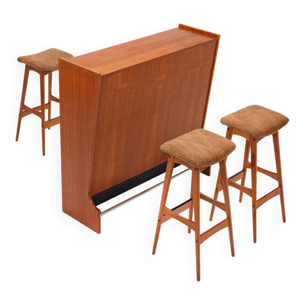 Cabinet de cocktail SK661 et tabourets de bar par Johannes Andersen pour Skaaning & Son années 1960