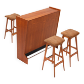 SK661 Cocktail Cabinet and Bar Stools by Johannes Andersen for Skaaning & Son 1960s